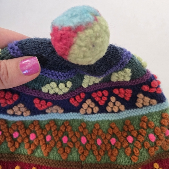 Alpaca wool peruvian chullo winter hand knitted hat for kids size 2T to 4T - Picture 4 of 5